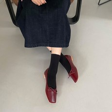 여성용 리본 스퀘어 플랫단화 C210_C-256