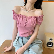 아이엠몽 여성용 모라비 오프숄더 슬림핏 반소매 티셔츠