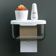 솔브리빙 심플 화장실 방수 투명 아크릴 두루마리 두루말이 휴지케이스, 1개, 블랙 라지