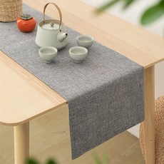 簡潔又端正的餐桌裝飾單色亞麻桌旗, 灰色, 32 x 180 厘米