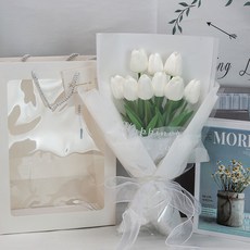 앙플랜트 튤립꽃다발 감성 조화 9p + 쇼핑백 세트, 화이트, 1세트