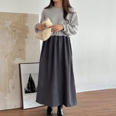 피오 배색 스트링 임산부 원피스