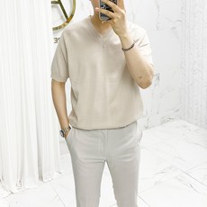 아도르클래식 남성용 브이 V넥 니트 반팔티