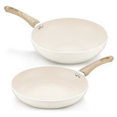 QUEEN SENSE Rose系列 IH平底鍋具 2件組, 平底鍋 28cm*1個+深型平底鍋 28cm*1個, 奶油白, 1組