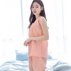 핑크존 여성용 체크 아이스 민소매 잠옷세트 D7713