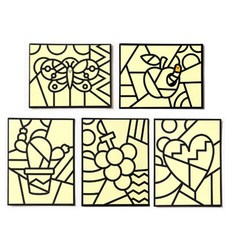 minhwashop 箔紙藝術貼紙5套, 4套, 仙人掌，葡萄，心，蝴蝶，蘋果