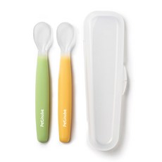 Petinube 寶寶副食品矽膠湯匙組, 綠色 + 黃色, 2入