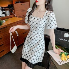 마더브띠 여성용 섹시패턴 스퀘어넥 미니원피스
