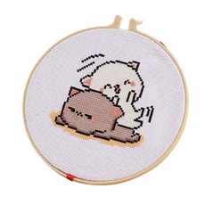 DIY 귀여운 고양이 커플 하트 자수 세트, 1세트, 뒹굴뒹굴