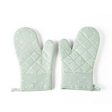 파라다이소 퀼팅 도트패턴 손바닥 단열 실리콘 오븐 주방 장갑, 그린, 2개