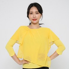 dancedome 不對稱網紗T恤 LDT25500, 黃色的