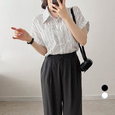 밀키버터 여성용 스트라이프 투포켓 반팔 셔츠