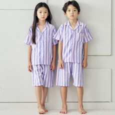 PINGCOCO 兒童款條紋紫色短袖睡衣上衣+褲子套裝