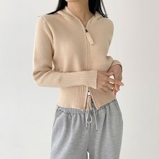 플랜데이 필링 투웨이 니트 후드 크롭 집업 가디건