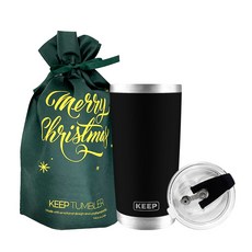 KEEP 대용량 스테인리스 보온보냉 텀블러 + 크리스마스 기프트 파우치 세트, 블랙, 600ml