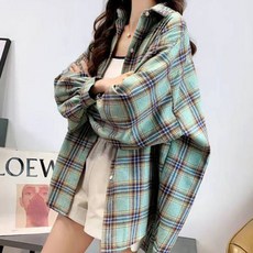 女款多色寬鬆格紋襯衫