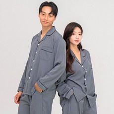 에이원 커플용 실키 시그니처 라인 카라 잠옷 세트