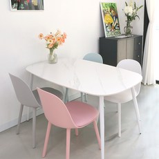  참갤러리 타원 1200 4인용 세라믹 식탁 의자 4p 방문설치 식탁 무광 마블 화이트 의자 화이트 스카이 그레이 핑크 