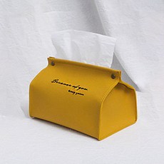 고급스러운 인조 가죽 레터링 티슈 케이스 기본, 옐로우