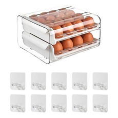 Goodie Foodie 雙層抽屜式32格雞蛋收納盒，附贈插頭支架掛鉤10入 白色, 收納盒 23.5 x 21.5 x 13.5cm + 收納架 5.9 x 5.9cm, 1組