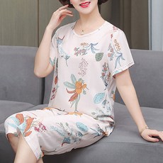 여성용 마켓A 화려한 패턴 중년 홈웨어 세트