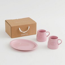 ERATO Rene馬克杯盤子 2人禮盒組, 粉色, 2個杯子+橢圓盤, 1組