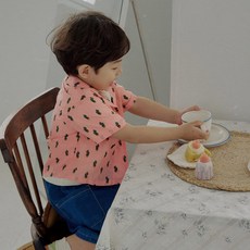 童款仙人掌印花領子寬鬆沙灘襯衫 3814