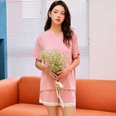 소비르 여성용 루즈핏 잠옷 반팔 + 반바지 세트