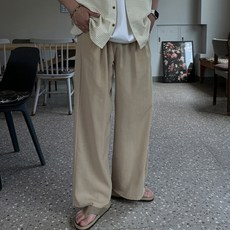 머시따 퓨어 린넨 와이드 핀턱 밴딩 팬츠