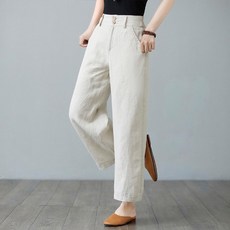 Sunbeun女款Bez亞麻寬直筒休閒褲