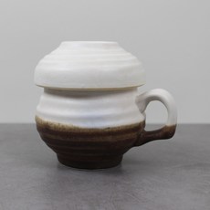 Dalsogum 陶瓷傳統原木 1人茶具茶碗組, 白色+棕色, 1組, 杯子+濾網+蓋子