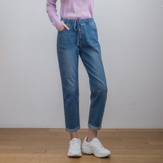여성용 스트링 허리밴딩 밑단 폴드 배기핏 데님 CC2W40