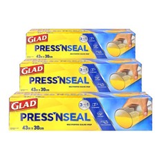 Glad Press’n Seal 強力保鮮膜 3入1入組 - 多材質適用、輕鬆密封、延長保鮮期, 30cm, 43m, 1組