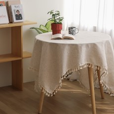 이불의온기 에스닉 광목 린넨 사각 테이블보 커버, 베이지, 4~6인용(60 x 60cm)