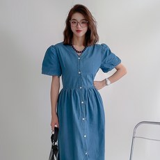 더시럽 여성용 백 리스 데님 원피스