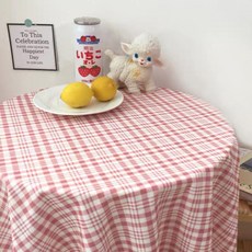 프랑온드 햇살 체크 식탁보, 핑크, 150 x 100cm