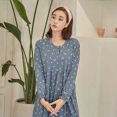 도씨 여성용 피치기모 훌라펫 긴팔 원피스 잠옷