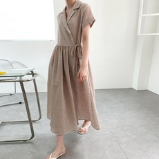 보리맘 체크 랩 반팔 원피스 임부복 S442