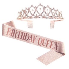 생일 어깨띠 티아라 왕관 세트 HG 19 핑크 퀸 1세트