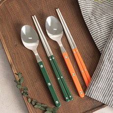티니블랑 레브 2인 수저세트, 그린, 오렌지, 디너스푼 2p + 젓가락 2p, 1세트 그린, 오렌지, 1세트