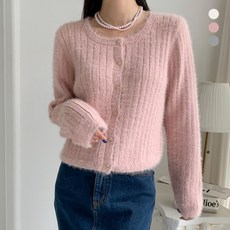 뜨개진 여성용 부드러운 헤어 골지 라운드 니트 에르디 가디건