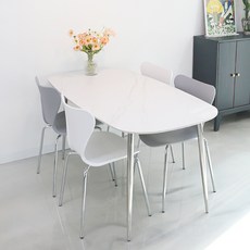 참갤러리 미드센추리 모던 1600 6인용 세라믹 타원 식탁 + 의자 4p 세트 방문설치, 식탁(무광 마블 화이트), 의자(화이트, 그레이)