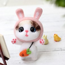 DIY 양모펠트 니들펠트 양모공예 56 토끼 냥이, 1개 - 고양이애착인형만들기