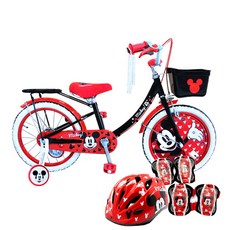 삼천리자전거 아동용 자전거 18 MICKEY KIDS 미조립 + 미키마우스 헬멧 + 보호대 세트, 블랙(자전거), 레드(헬멧, 보호대), 121cm