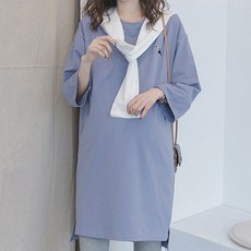 애니멀 자수 루즈핏 임산부 긴소매 티셔츠 원피스