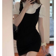 다담패키지 여성용 유넥 허리라인 강조 슬림핏 미니 원피스 HR597