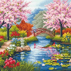디클레어 액자 캔버스형 보석십자수 DIY 키트 40 x 50, 1세트, DCF044 벚꽃과 호수