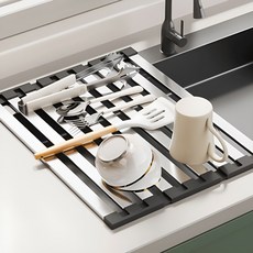B BLOCK Gyoraedada高級自動排水優質304不鏽鋼寬餐具瀝水槽捲墊, 1個