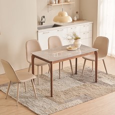잉글랜더 캐츠 통세라믹 고무나무 원목 4인용 식탁 + 의자4p 세트 방문설치, 그레이(상판) + 월넛(다리), 그레이(의자)