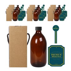 병도매닷컴 갈색커피병 500ml + 블랙캡 + 병라벨 로얄밀크티그린 + 캡라벨 로얄밀크티그린봉인 + 박스, 10세트